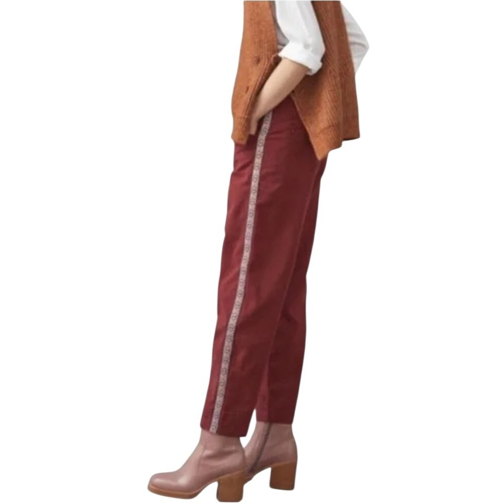 Anthropologie Size 2 Women's Burgundy Wanderer Pants Embroidered Stripe‎ Tapered